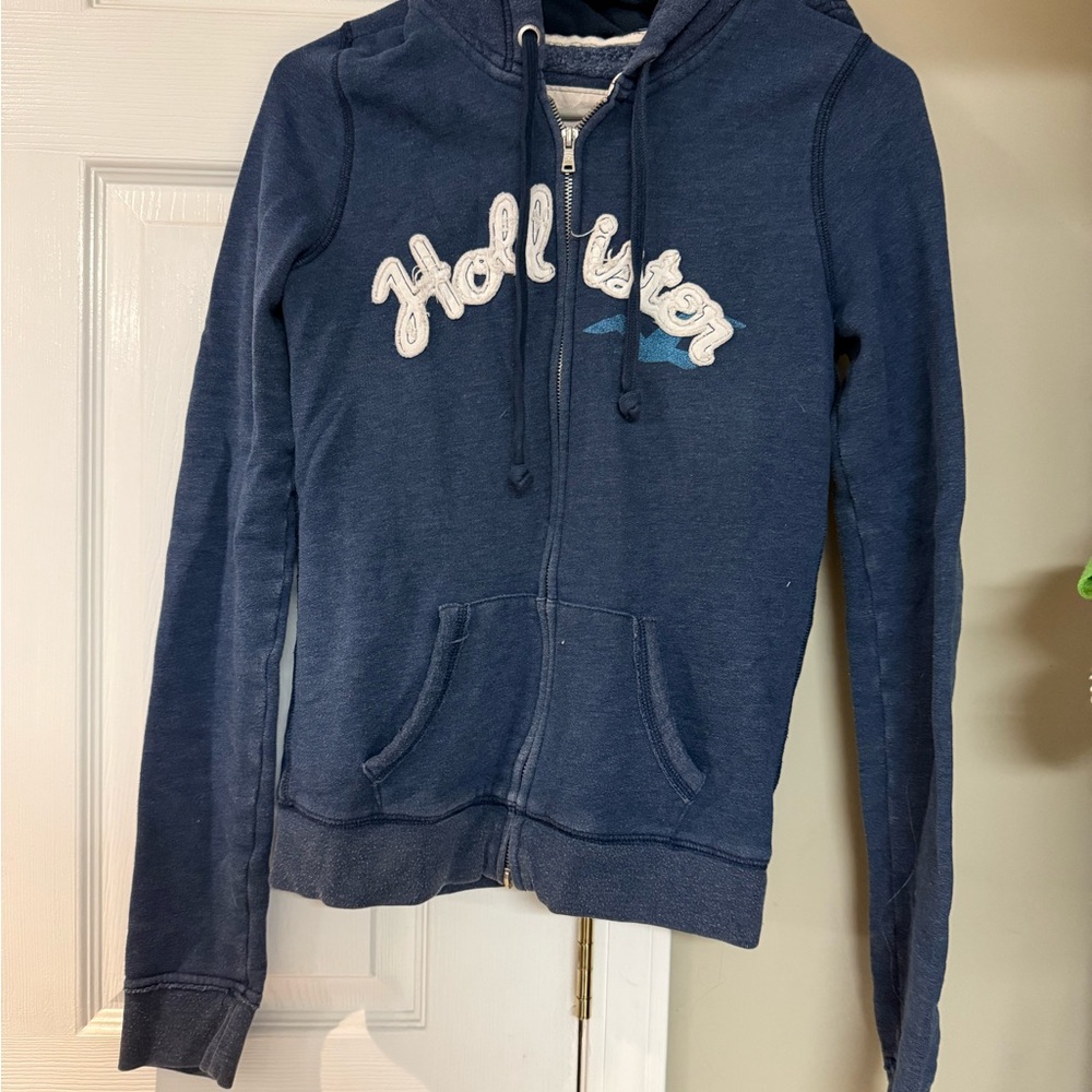 Hollister Navy Zip-Up Hoodie Y2K